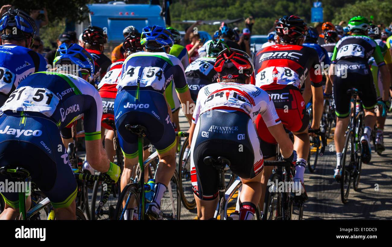 Professional cyclists and fans at the Amgen Tour of California, Santa