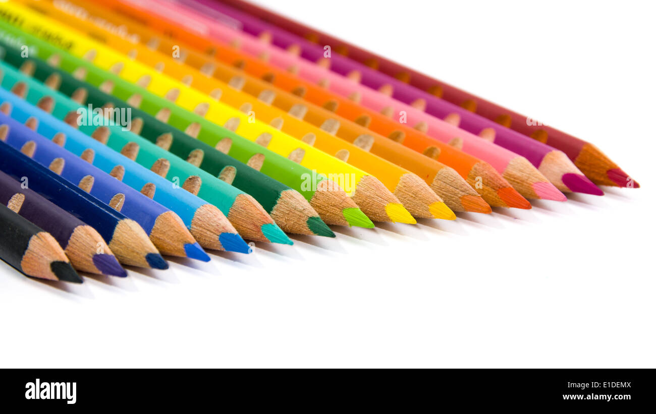 Color pencil set on isolated white background Stock Photo - Alamy