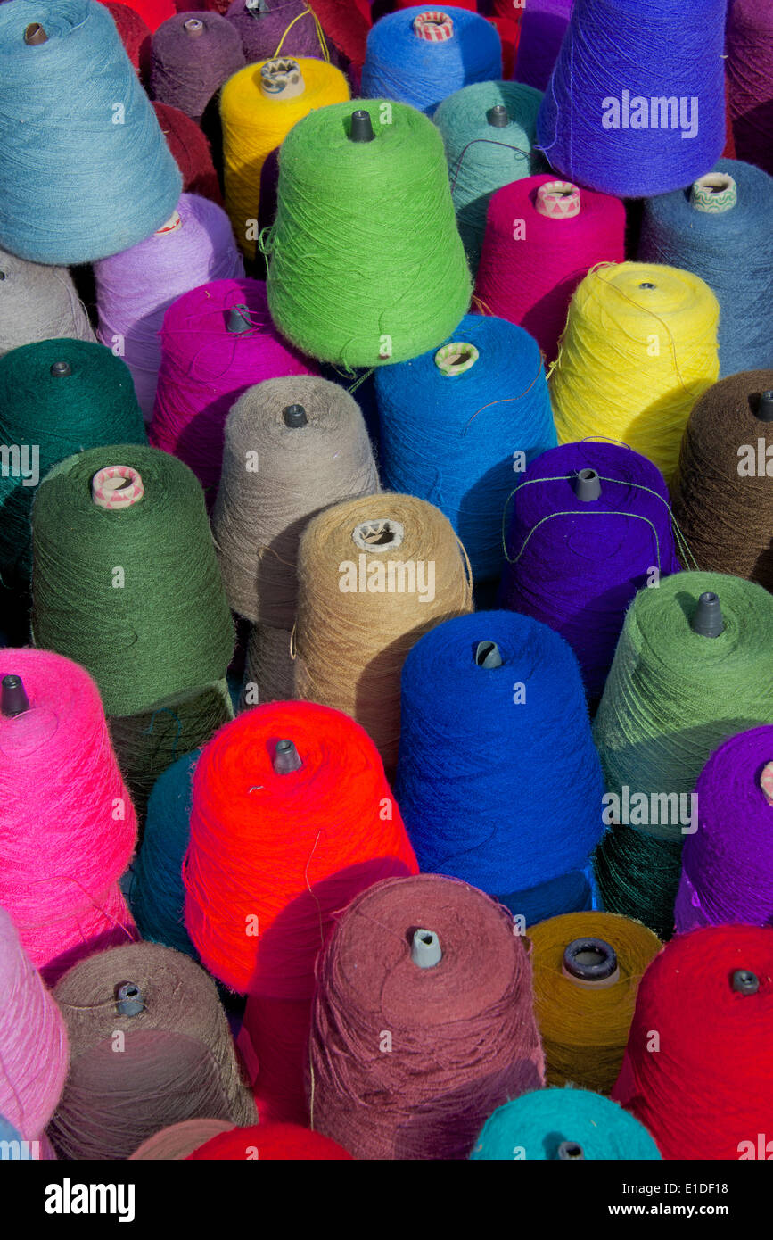 Colourful bobbins for making textiles San Lorenzo Zinacantan Village Chiapas Mexico Stock Photo