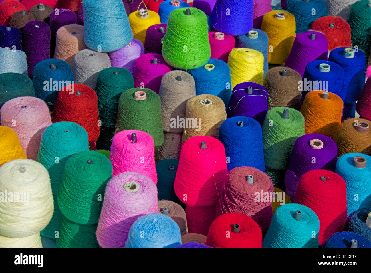 Colourful bobbins for making textiles San Lorenzo Zinacantan Village Chiapas Mexico Stock Photo