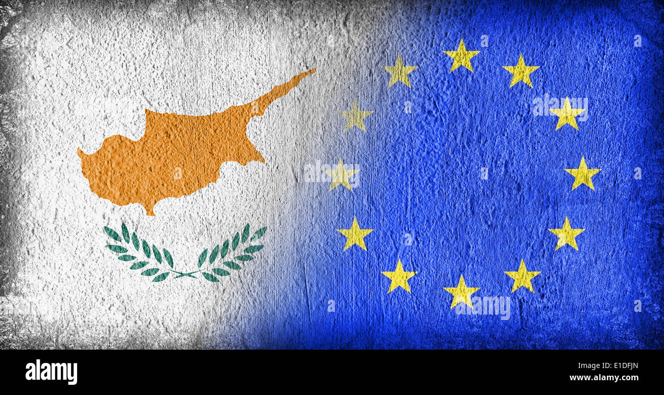 Cyprus and the EU, flags painted on cracked concrete Stock Photo - Alamy