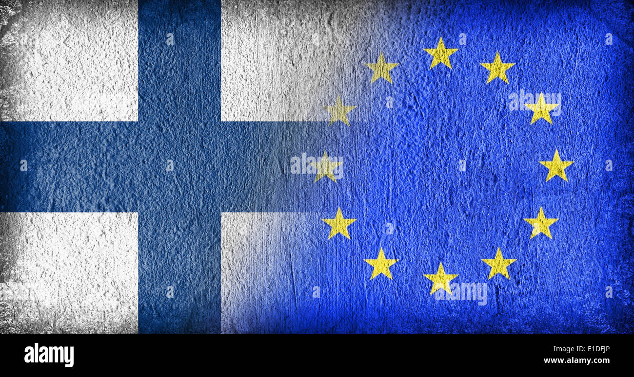 Finland and the EU, flags painted on cracked concrete Stock Photo - Alamy