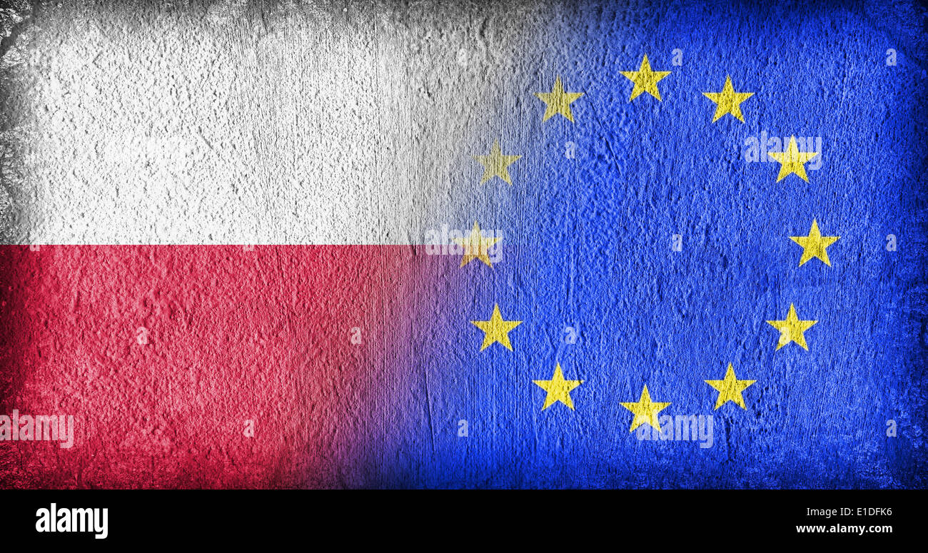 Poland and the EU, flags painted on cracked concrete Stock Photo - Alamy