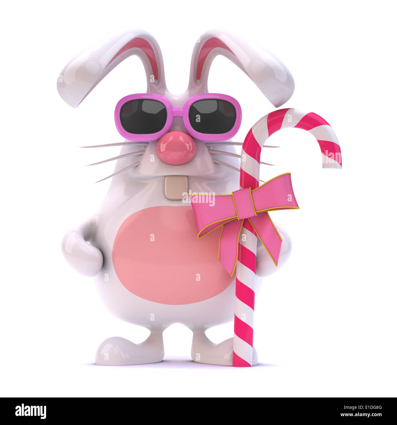 3d Cute white rabbit with some tasty pink candy Stock Photo - Alamy