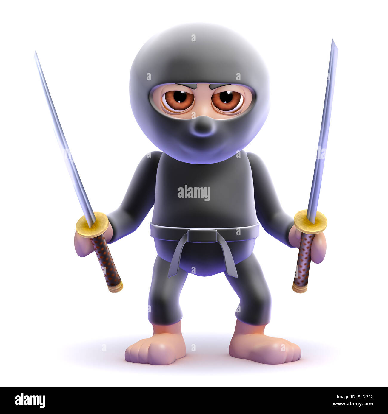 3d Ninja holds two katana swords ready for combat Stock Photo - Alamy