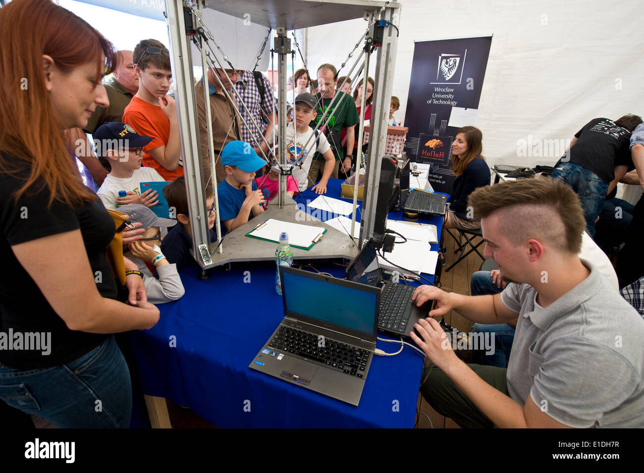 Warsaw, Poland 31st May 2014. The annual open-air scientific show aimed at young people was located at the newly built huge stadium in Warsaw. Educational institutions from all over Poland, and even from neighboring countries, tried to attract the attention of the future students by explaining basic physics, chemistry and astronomy. Credit:  Henryk Kotowski/Alamy Live News Stock Photo