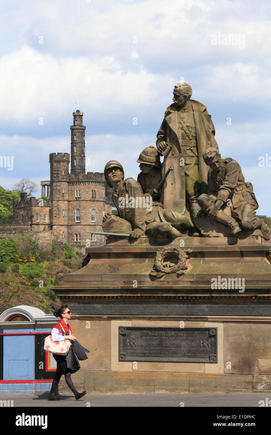 UK, Scotland, Edinburgh, North Bridge, statues, Calton Hill, Stock Photo