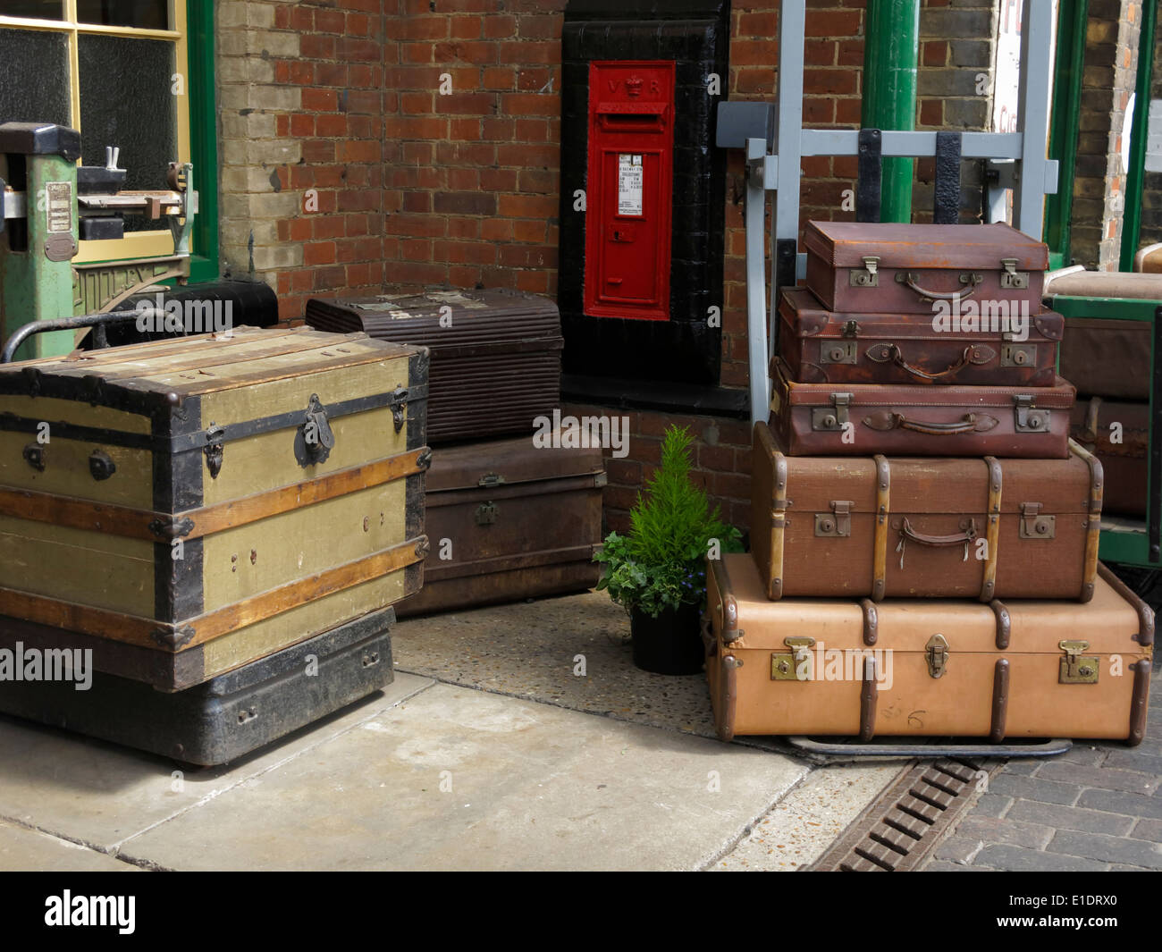 Luggage on yesteryear's, Sheringham railway station, North Norfolk, UK. Stock Photo