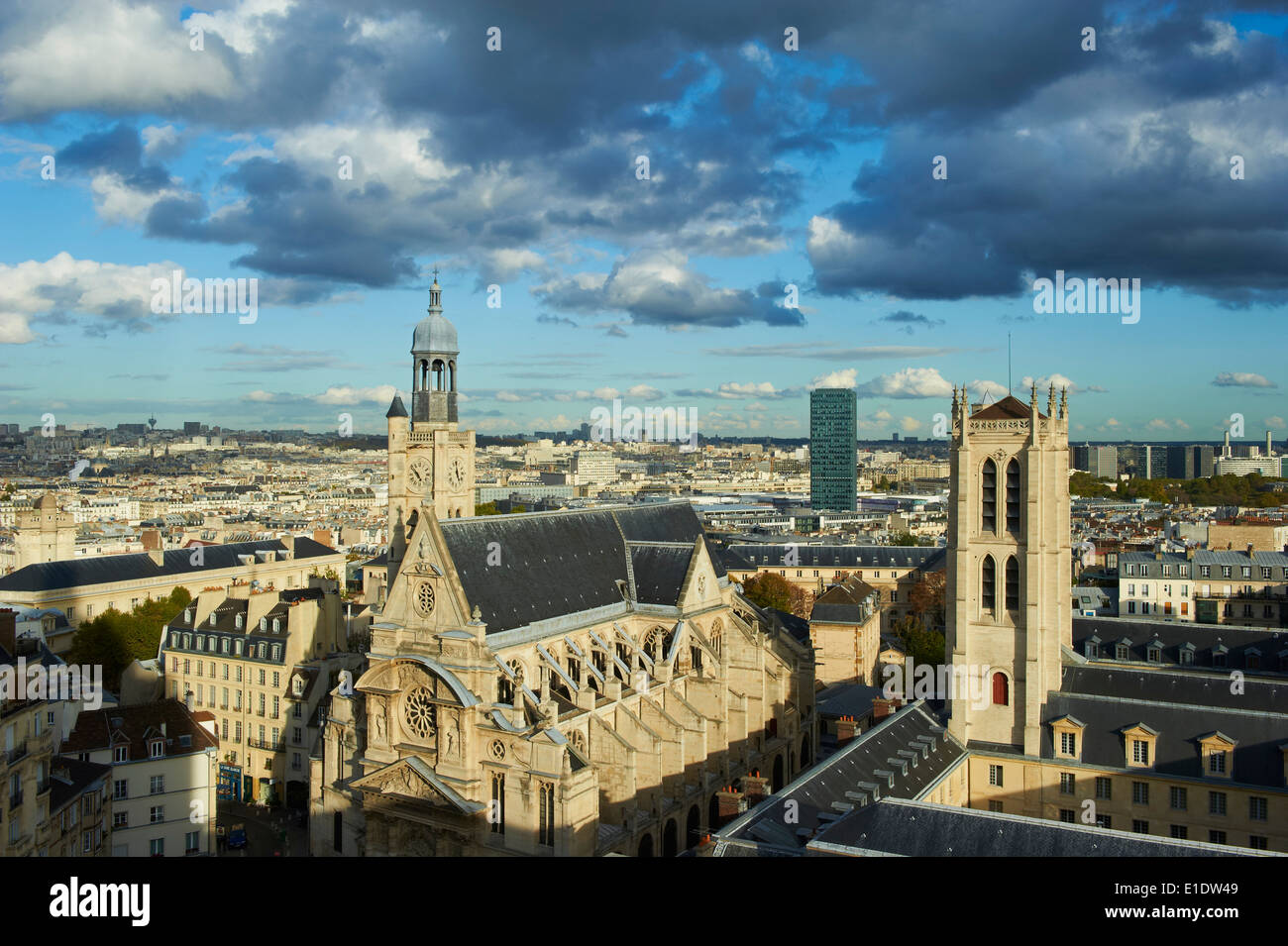 France, Paris, Quartier Latin, Clovis Tower of Henri 4 school and Saint Etienne du Mont Church Stock Photo