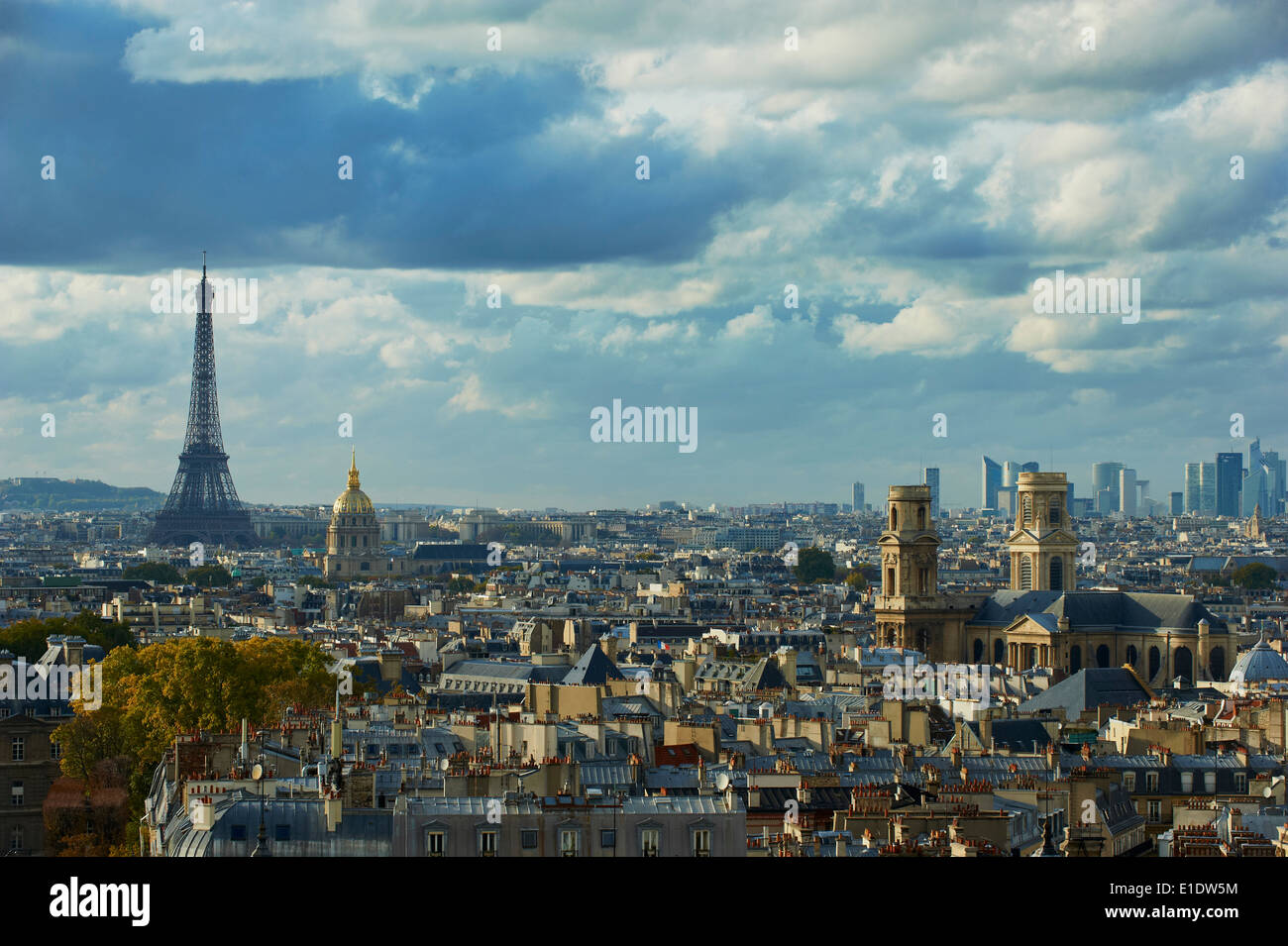 France, Paris, Saint-Sulpice church, Eiffel Tower and Hotel des Invalides Stock Photo