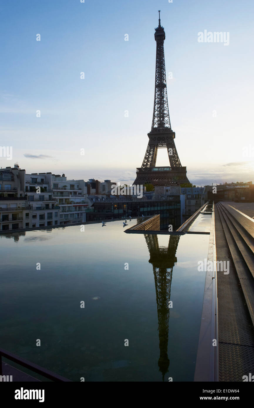 France, Paris, Eiffel Tower and reflection Stock Photo
