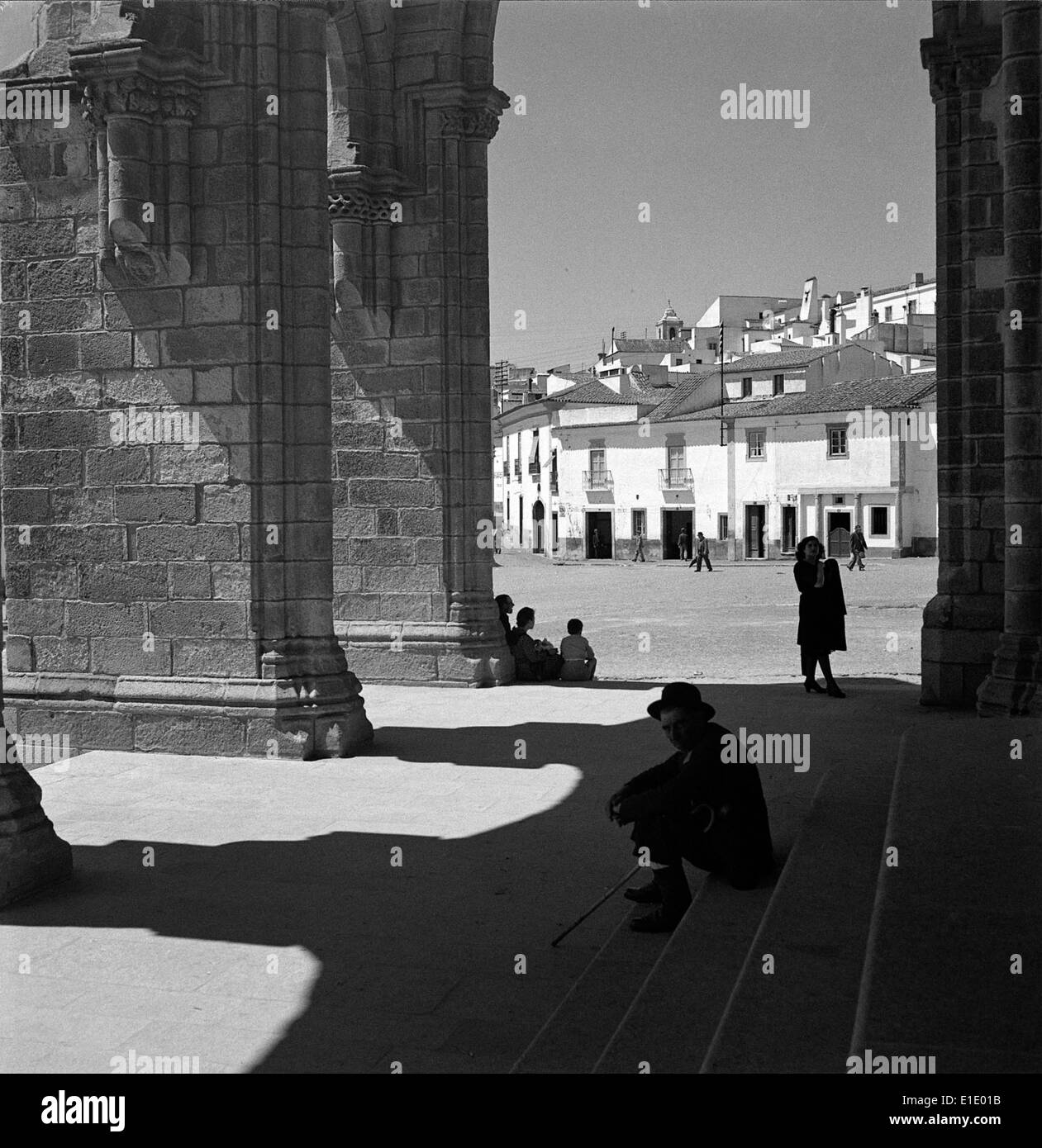 Évora, a historic city in Portugal, is known for its well-preserved Roman and medieval architecture, including the Temple of Diana and the Évora Cathedral. Stock Photo