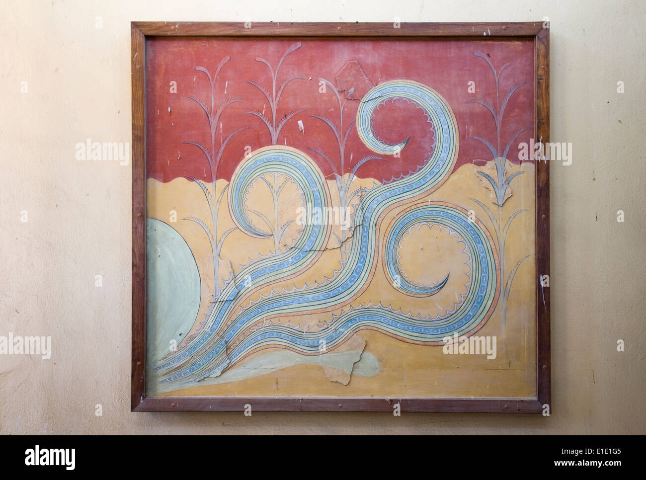 Wall art in a room of Minoan palace Knossos, Crete. Stock Photo
