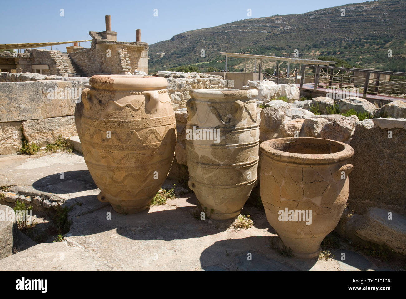 Earthenware pots on show in Knossos, Crete. Stock Photo