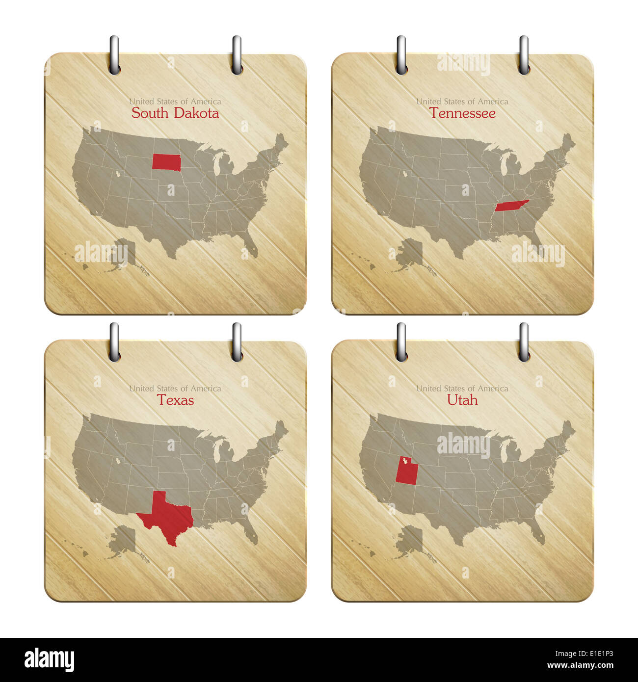 United States of America map on wooden icons Stock Photo