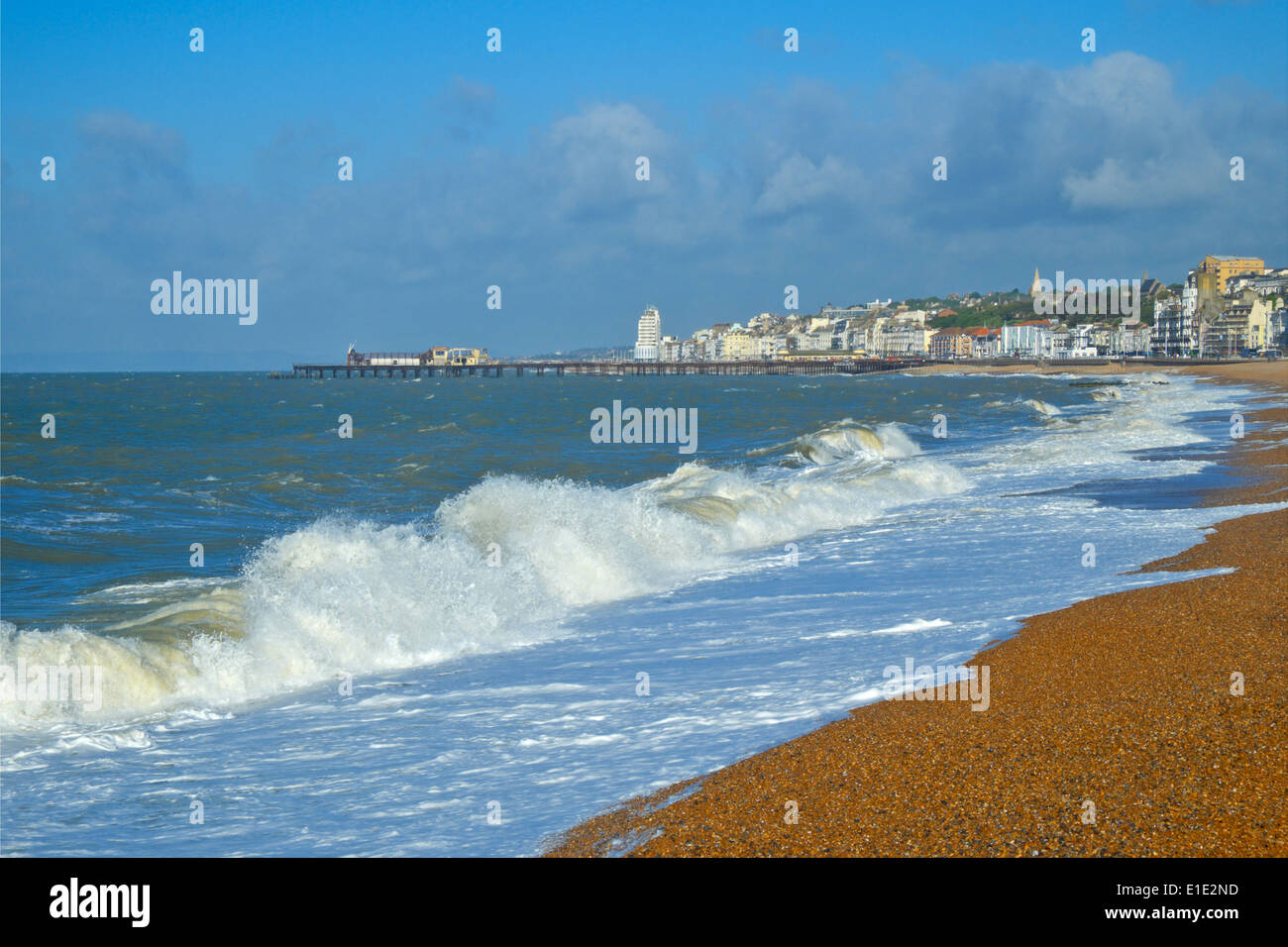 Hastings, rough waves on the seafront, East Sussex, England, UK, GB Stock Photo