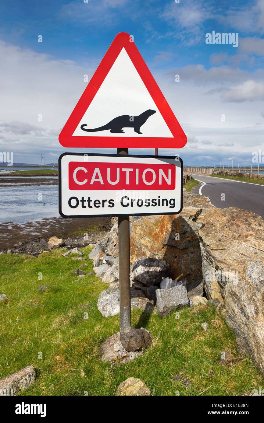 Caution Otter Crossing sign, Outer Hebrides Stock Photo