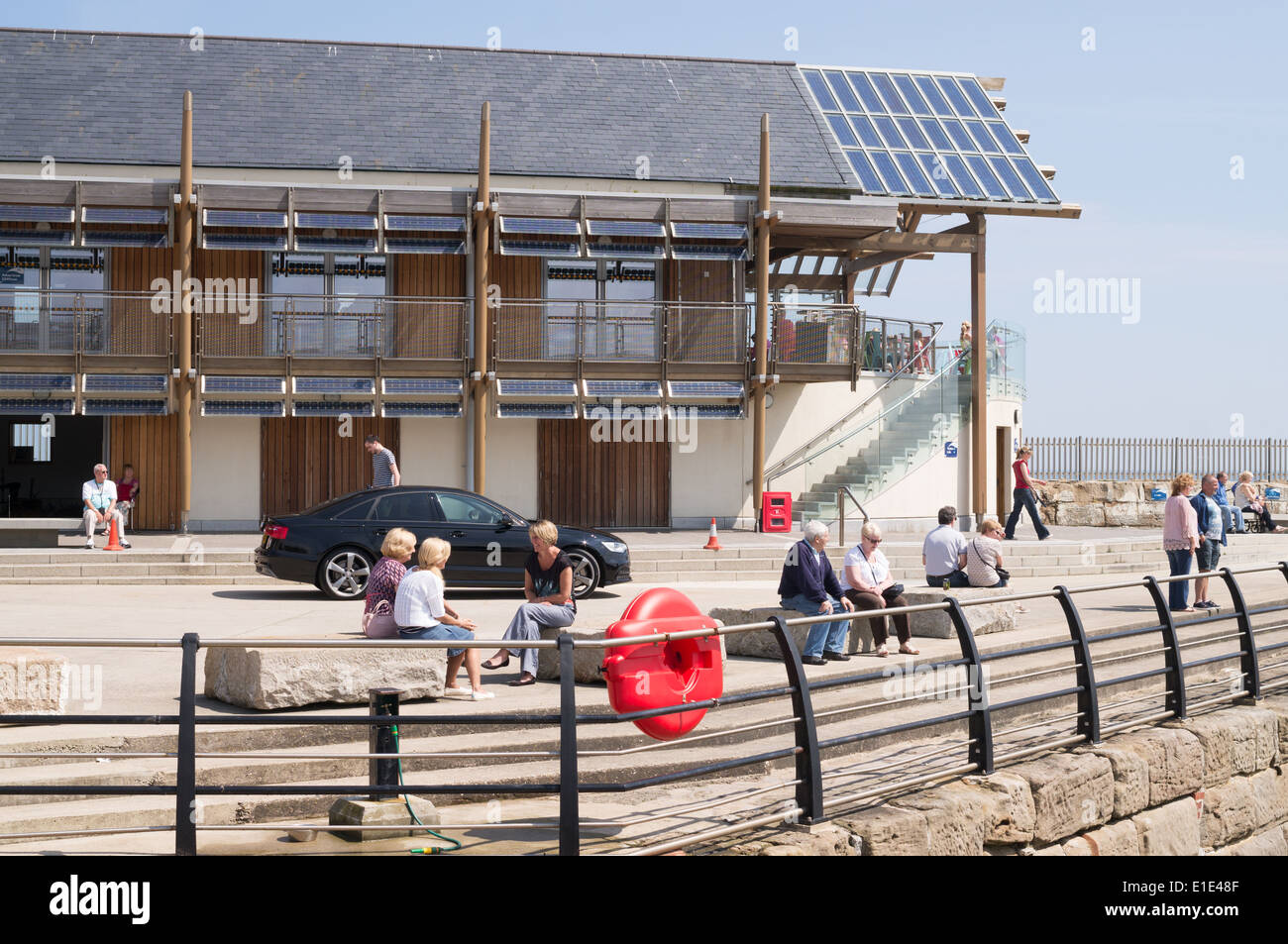 People Sitting Outside Cafe Seaham Harbour Marina North East England