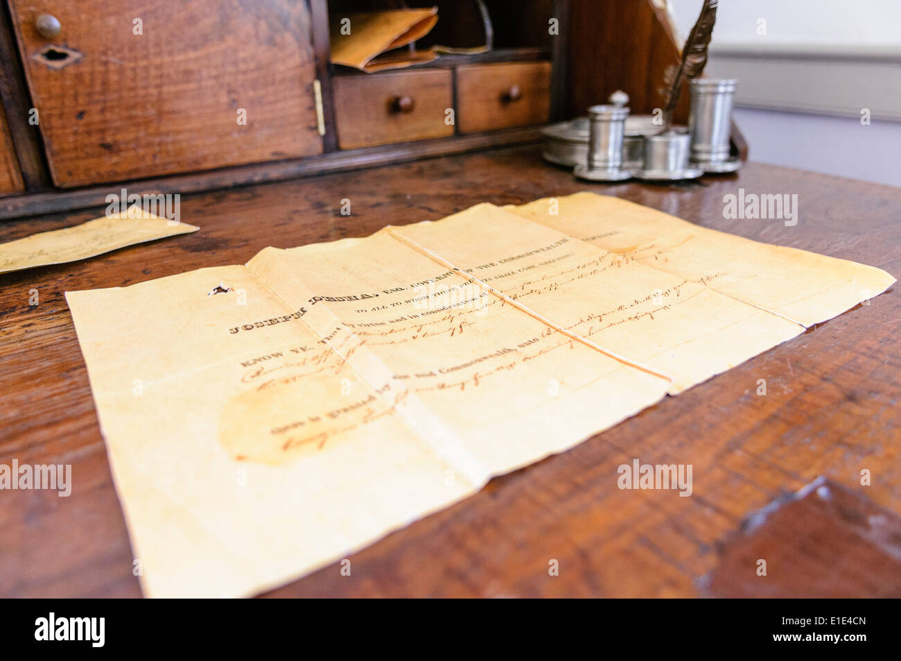 Old document on a writing desk Stock Photo
