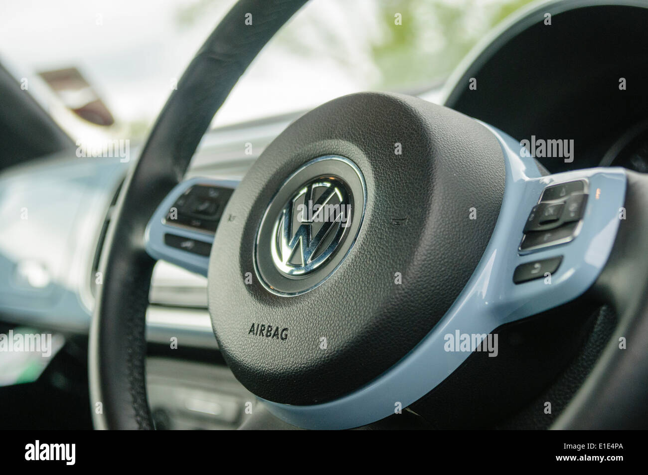 Steering wheel of a new model Volkswagen Beetle Stock Photo