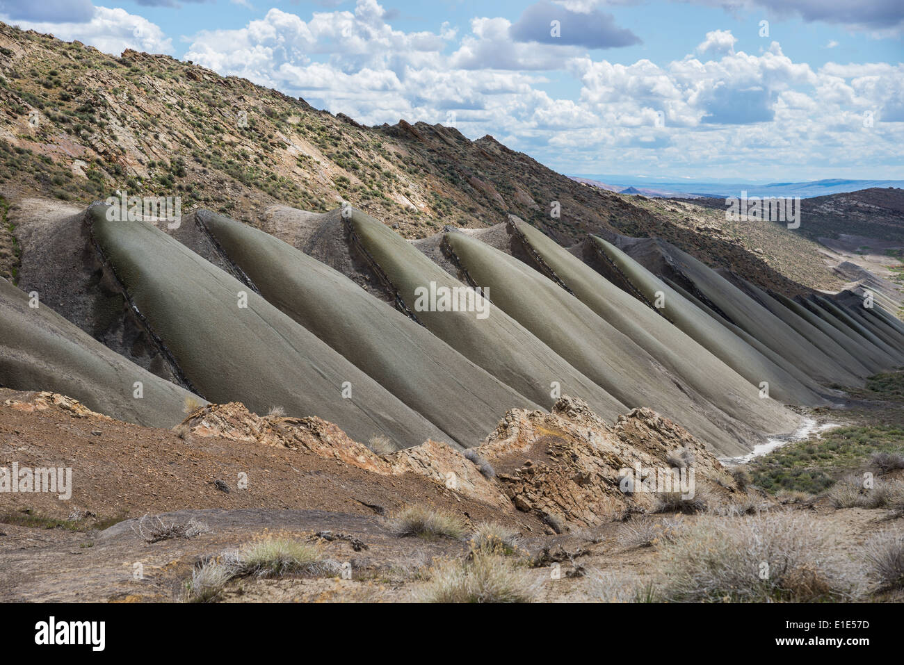 A gray sandstone formation was eroded by water to form interesting pattern. Wyoming, USA. Stock Photo