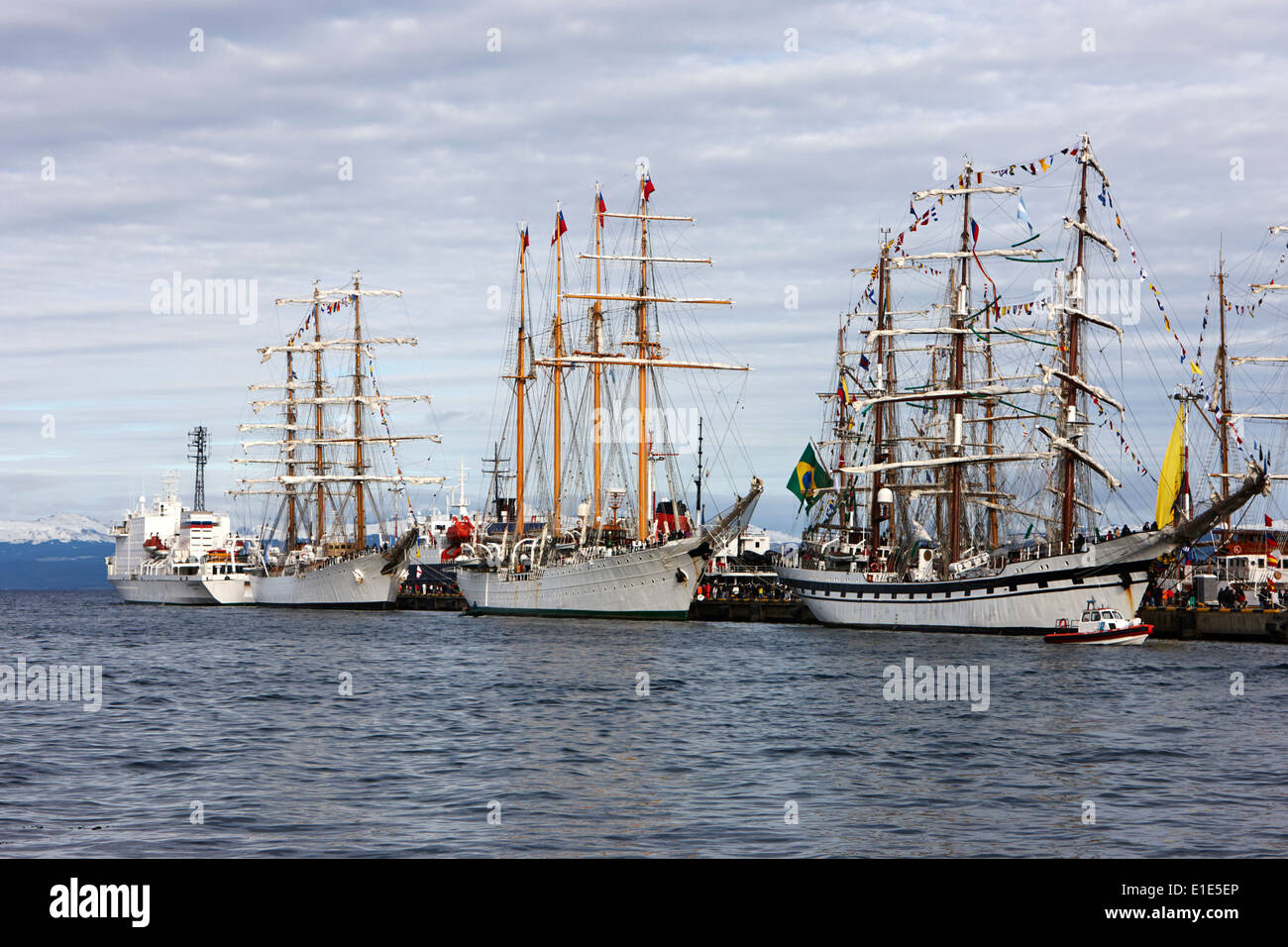 latin american navy sail training ships moored in Ushuaia Argentina part of velas latinoamerican 2014 Stock Photo