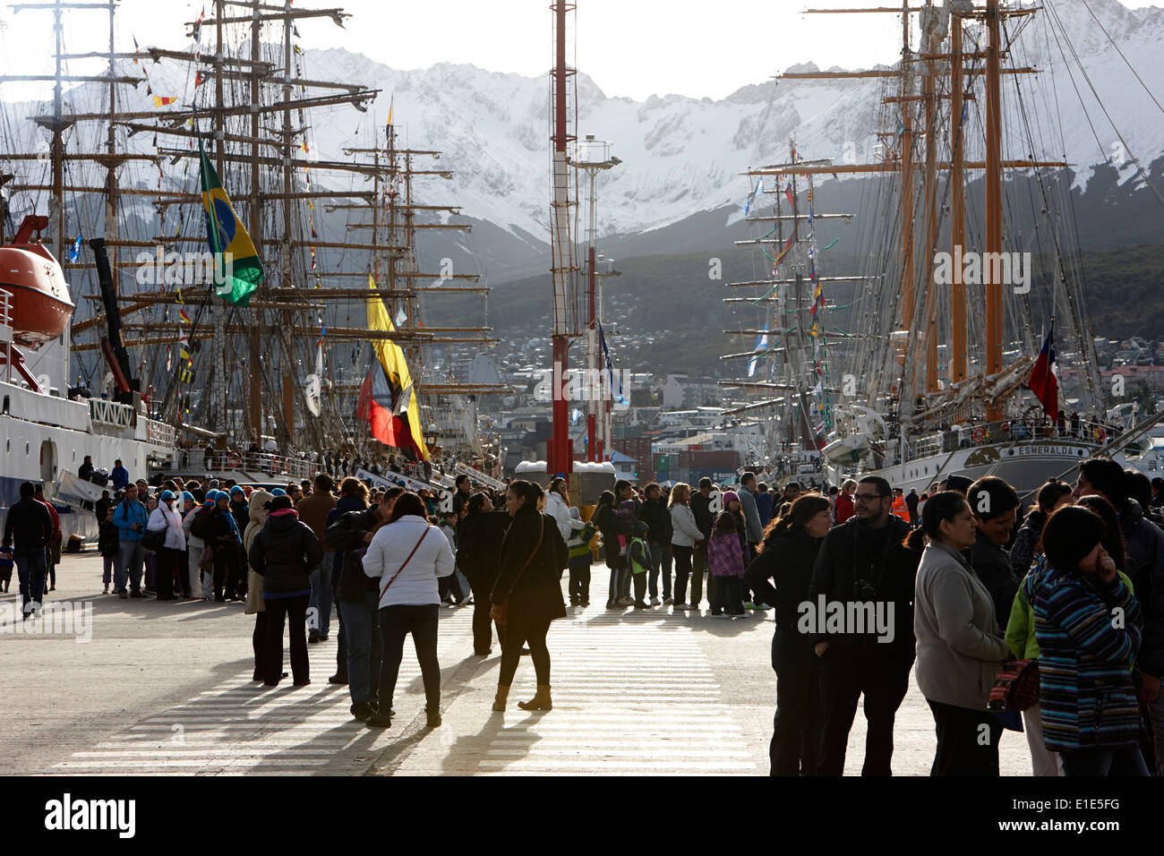 latin american navy sail training ships moored in Ushuaia Argentina part of velas latinoamerican 2014 Stock Photo