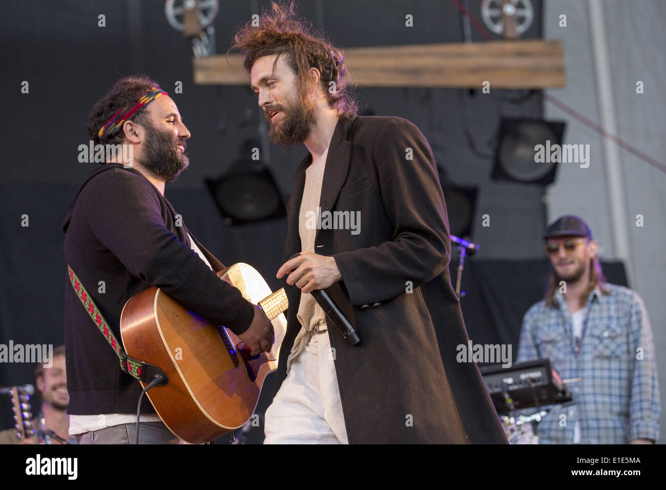 Chicago, Illinois, USA. 31st May, 2014. NICO AGLIETTI (L) and ALEX EBERT perform with Edward Sharpe and the Magnetic Zeros at the FirstMerit Bank Pavilion at Northerly Island in Chicago, Illinois © Daniel DeSlover/ZUMAPRESS.com/Alamy Live News Stock Photo