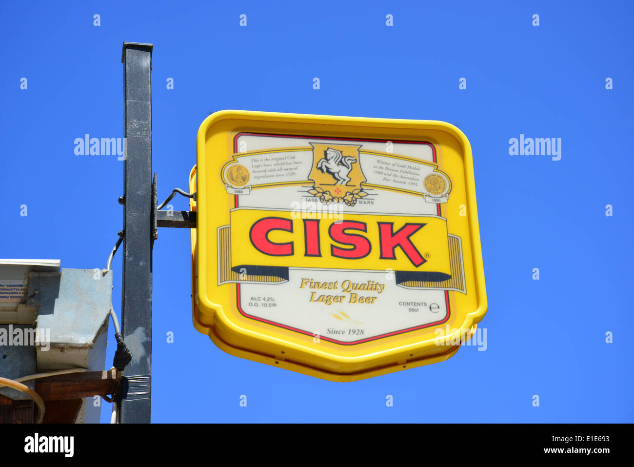Cisk Beer advertising sign, Qawra (Il-Qawra), Saint Paul's Bay (San Pawl il-Baħar), Northern District, Republic of Malta Stock Photo