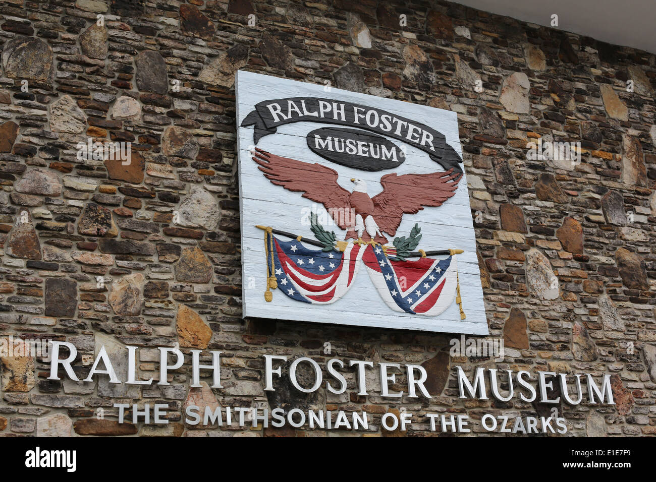 The front entrance sign at the Ralph Foster Museum in Branson, Missouri. Stock Photo