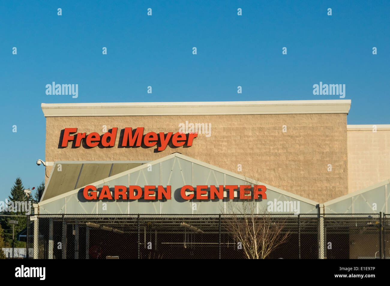Fred Meyer is a large grocery chain store that also operates garden centers.  Sandy, Oregon Stock Photo