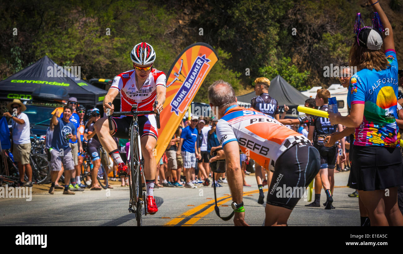 Professional cyclists and fans at the Amgen Tour of California, Santa