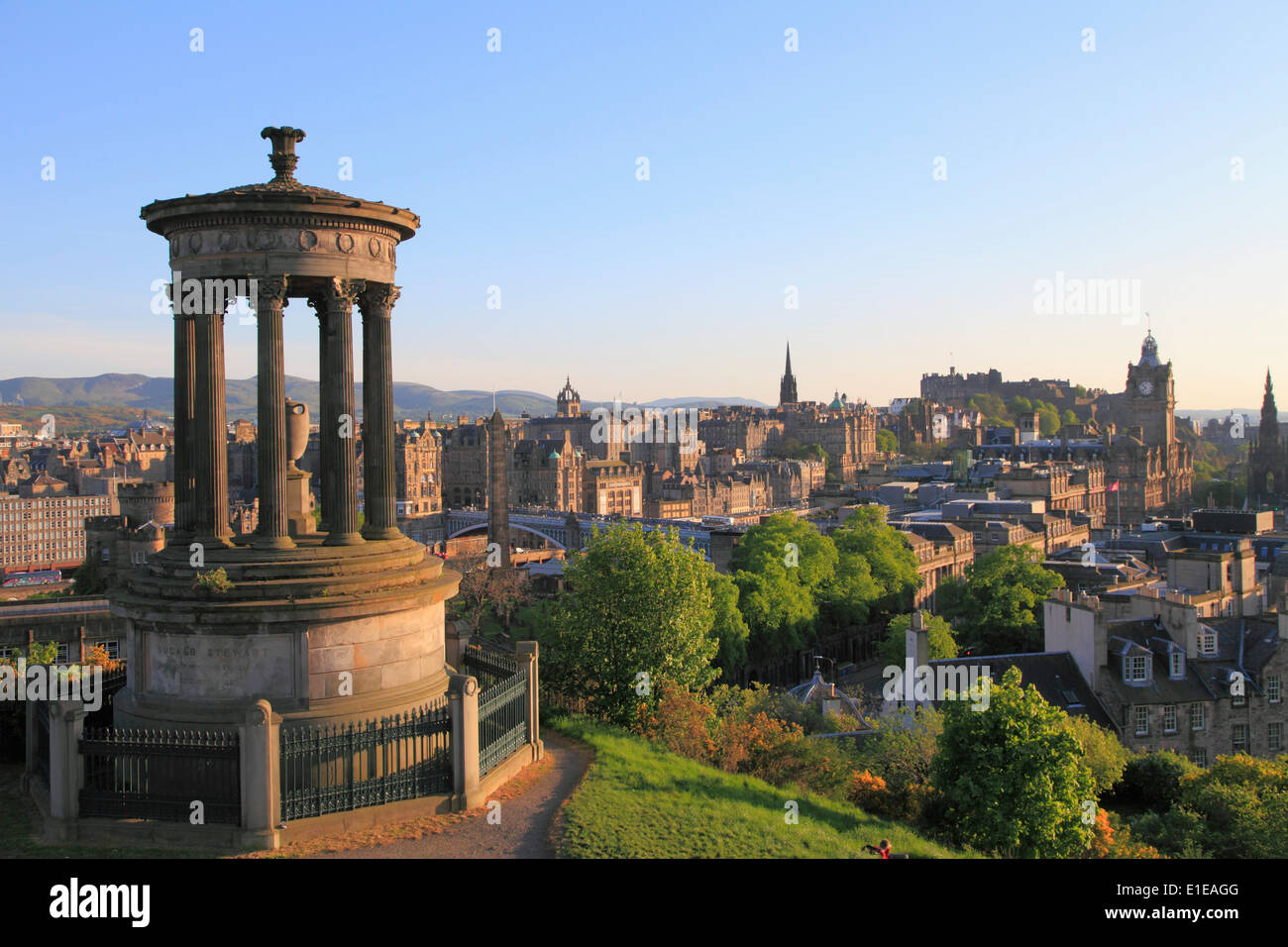 UK, Scotland, Edinburgh, skyline, Dugald Stewart Monument, Stock Photo