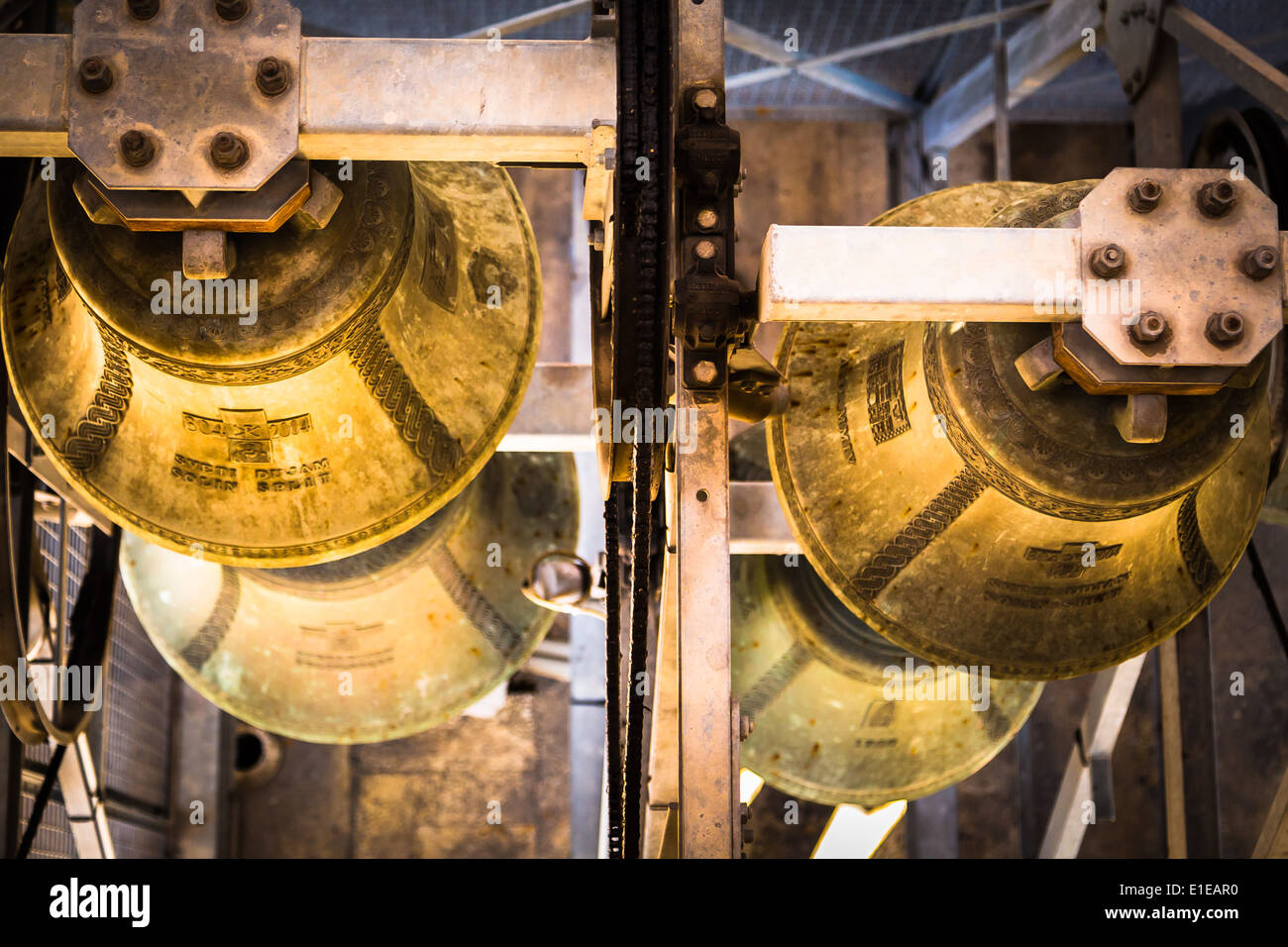 Bells located in the cathedral of St Domnius in Split Croatia showing inscription and seen from above Stock Photo