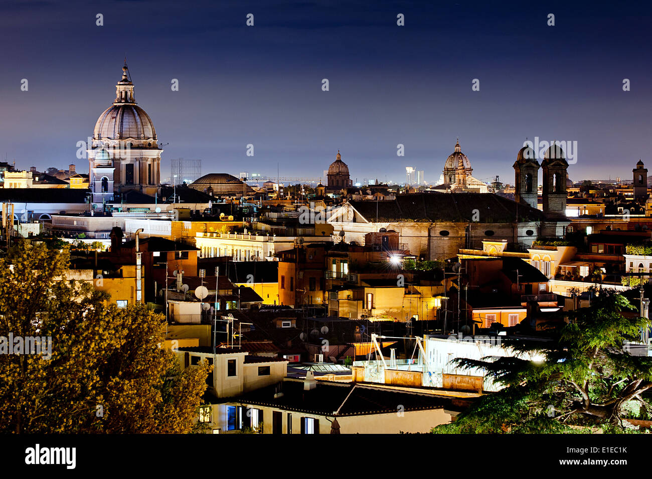 Panorama view of Rome city at night Stock Photo Alamy
