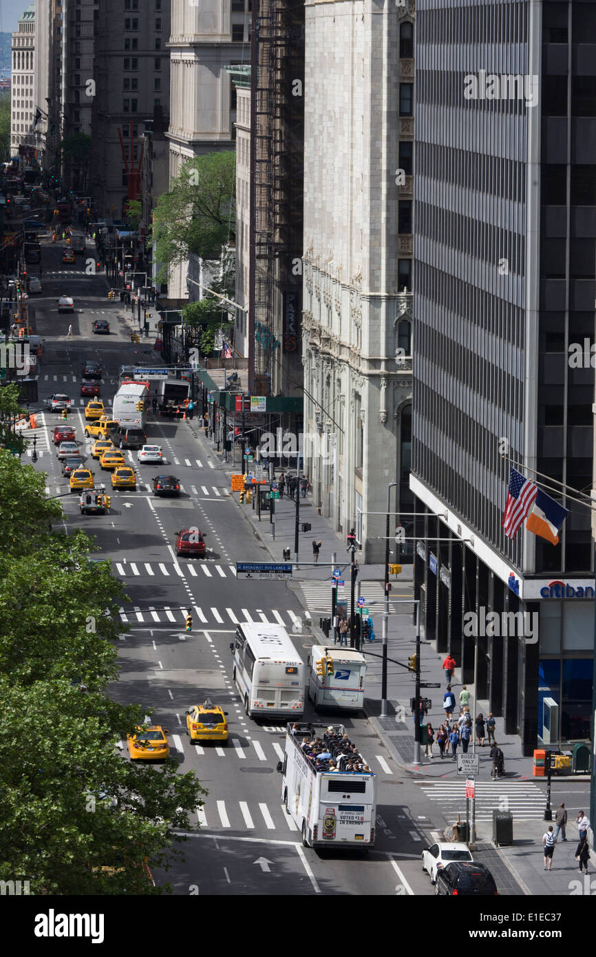 Seen from the roof of a Federal building, an aerial view of Broadway in New York City. Stock Photo