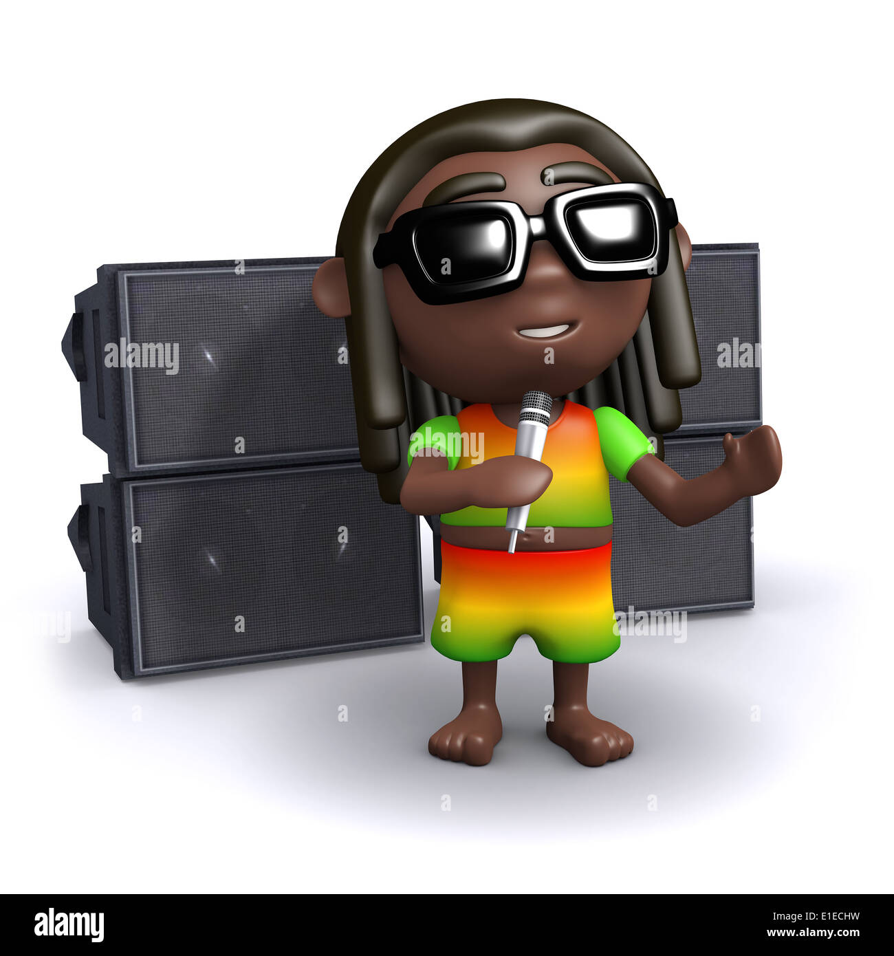 3d Rastafarian reggae singer in front of amplifiers Stock Photo