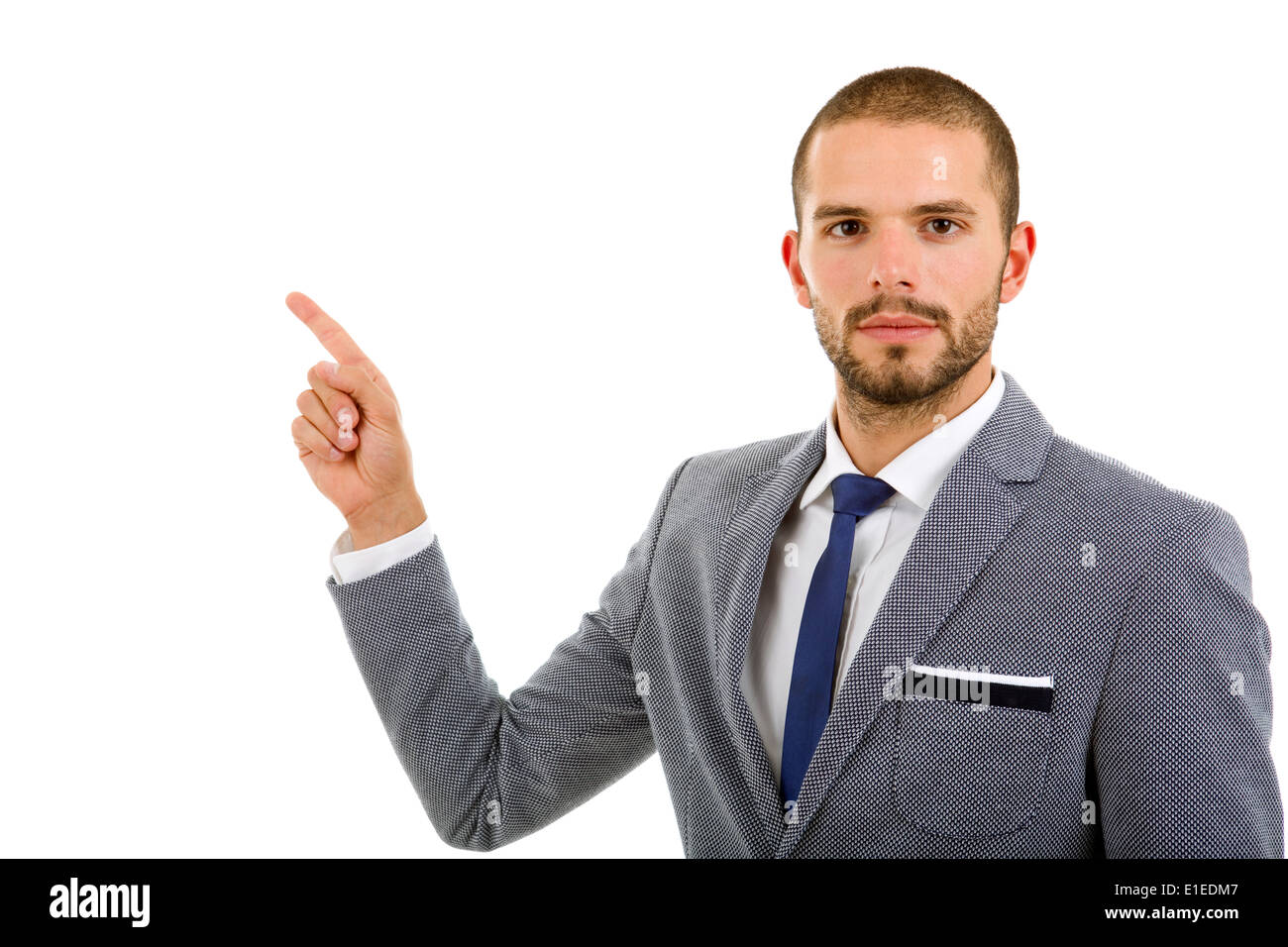 young business man in a suit pointing with his finger Stock Photo - Alamy