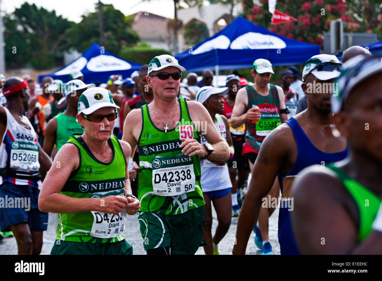 Runners Comrades marathon 2014 outside 45th Cutting Durban South Africa