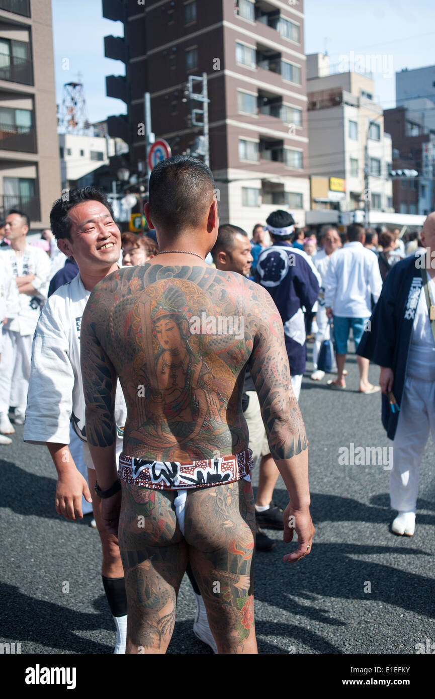 Tokyo, Japan - May 2014 - Members of the Japanese yakuza at Sanja Matsuri Stock Photo