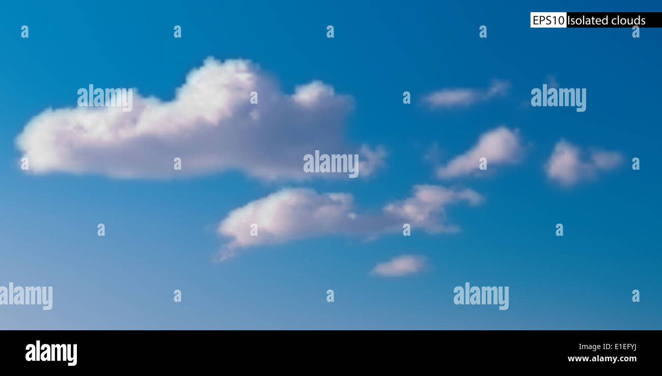 Realistic vector image of white cloud on blue sky Stock Photo - Alamy