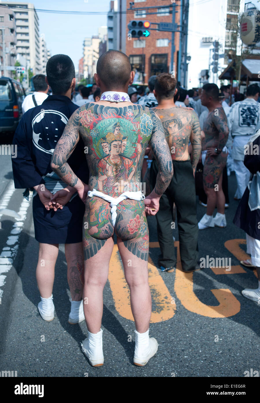 Tokyo, Japan - May 2014 - Members of the Japanese yakuza at Sanja Matsuri Stock Photo