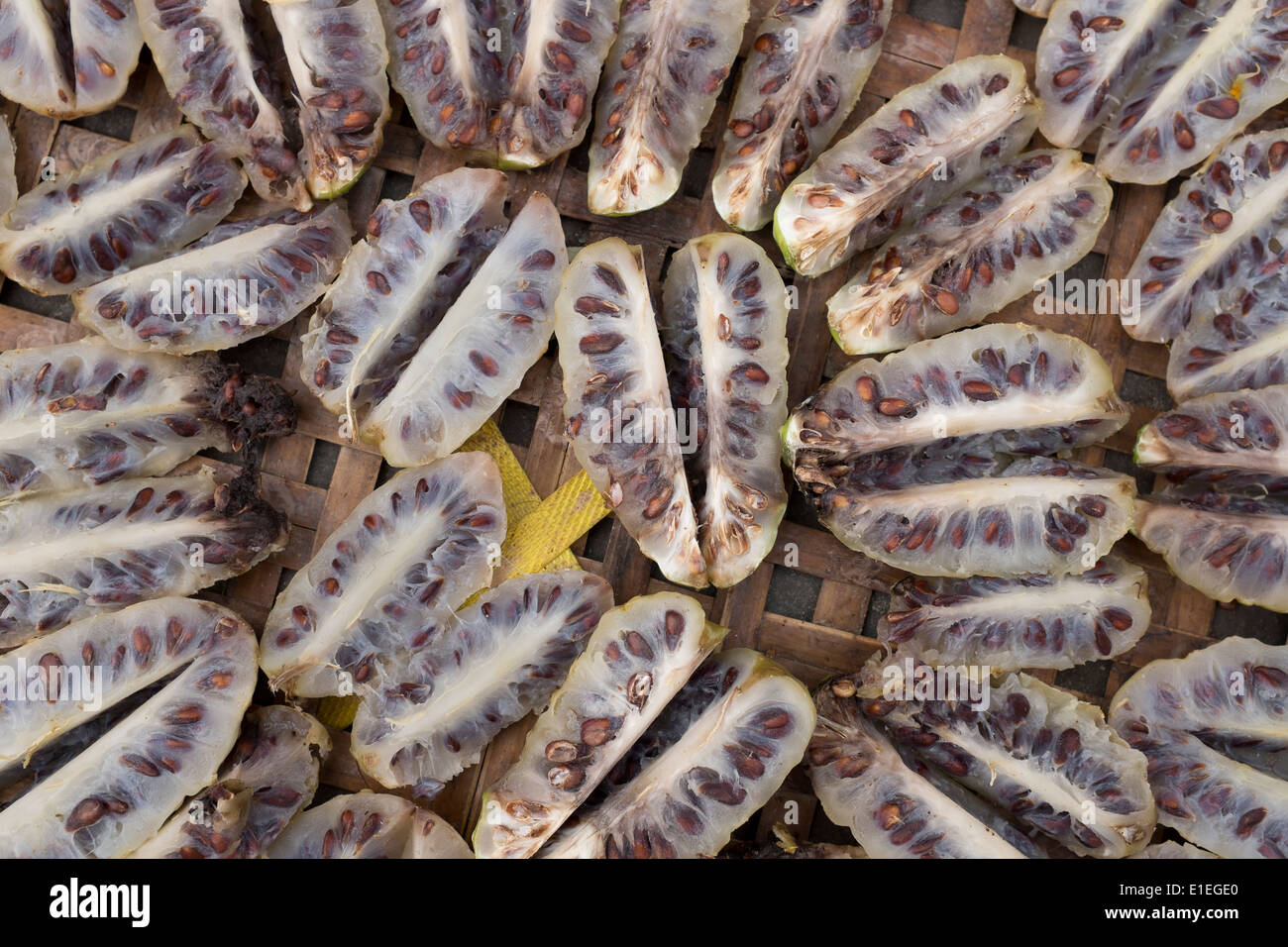 Soursop Fruit (aka custard apple) on sale in market in Can Tho Vietnam Stock Photo