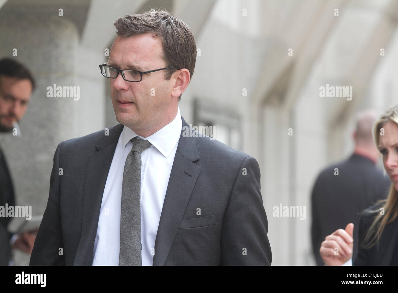 London UK. 2nd June 2014. Former Downing Street Director of Communications Andy Coulson arrives at the the Old Bailey as the hacking trial continues. Andy Coulson and seven other defendants including Rebekah Brooks, Charlie Brooks, Ian Edmonson, Stuart Kuttner,Clive Goodman,Cheryl Carter and Mark Hanna face charges related to allegations of conspiracy to intercept communications and voice mail of well know people including that of murder victim Milly Dowler Credit:  amer ghazzal/Alamy Live News Stock Photo