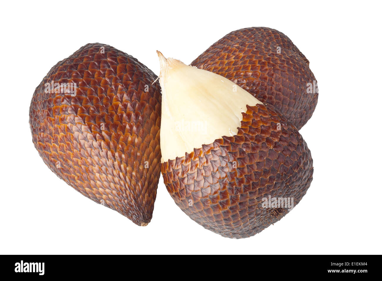Scaly brown skinned snake fruits isolated on white background Stock Photo