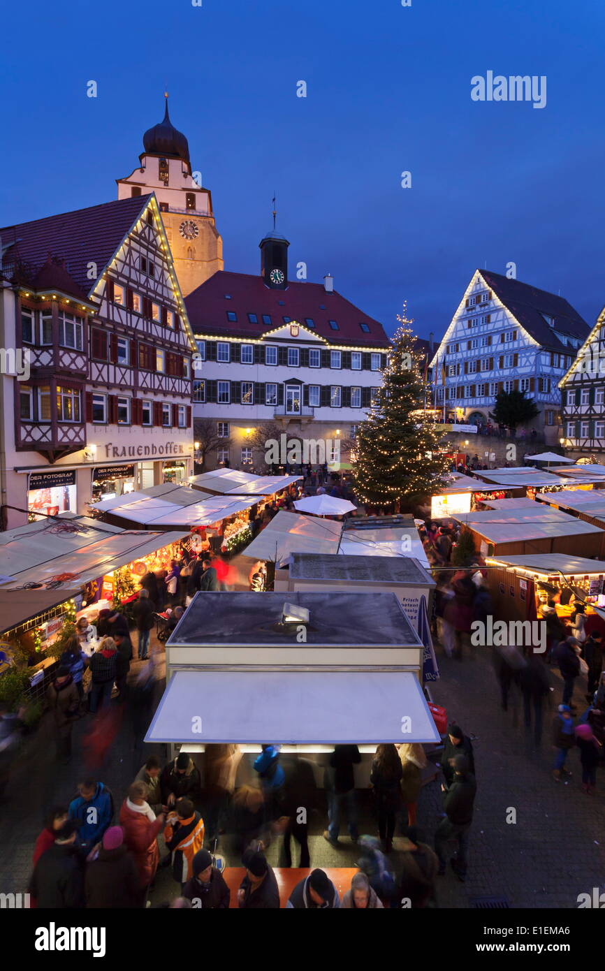 Christmas Fair in the Market Place with Stiftskirche Church, Herrenberg