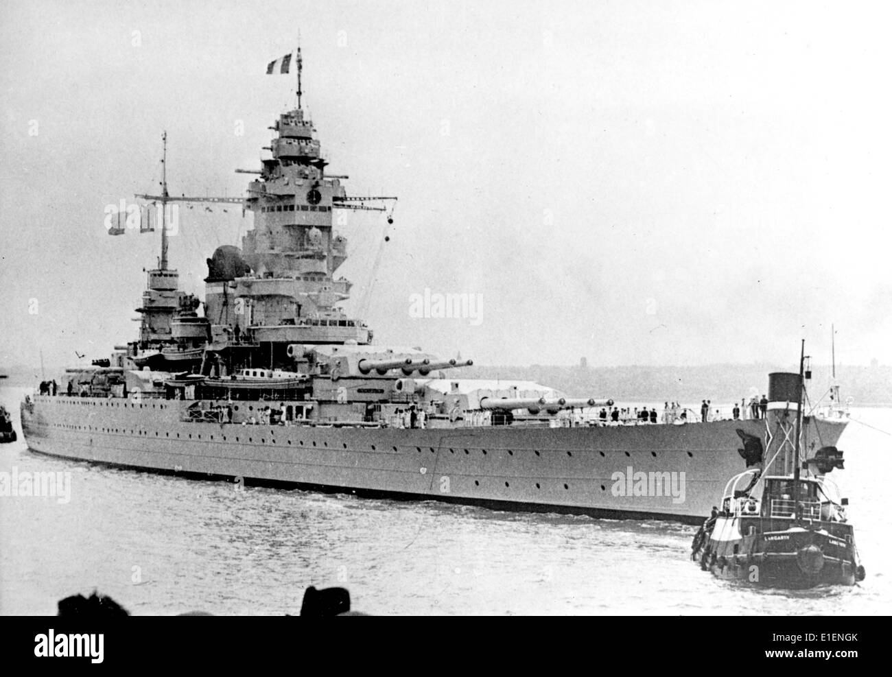The Nazi propaganda picture shows the French warship Dunkerque armed with a main battery of eight 330mm guns arranged in two quadruple gun turrets, around 1939. Fotoarchiv für Zeitgeschichtee - NO WIRE SERVICE Stock Photo