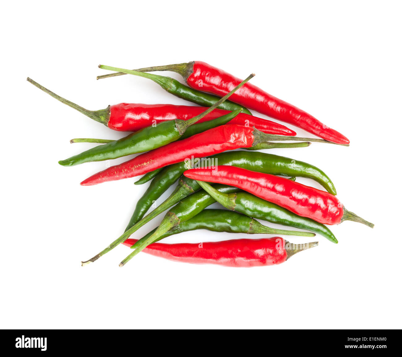Red and green hot chili peppers. Isolated on white background Stock ...
