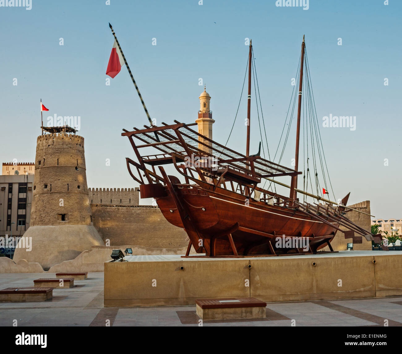 Traditional Arabic Dhow at the Dubai Museum Stock Photo