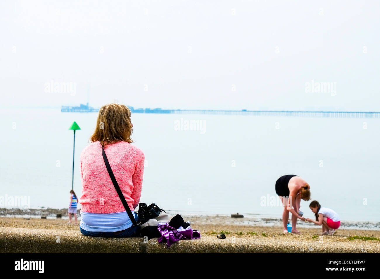 People relaxing on Jubilee Beach in Southend. Stock Photo